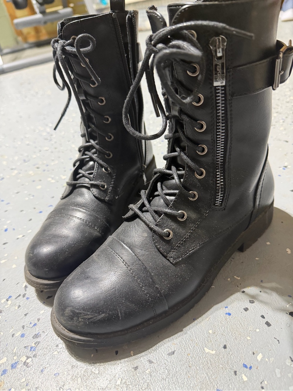 Women’s Black Lace-Up Combat Boots with Side Zip